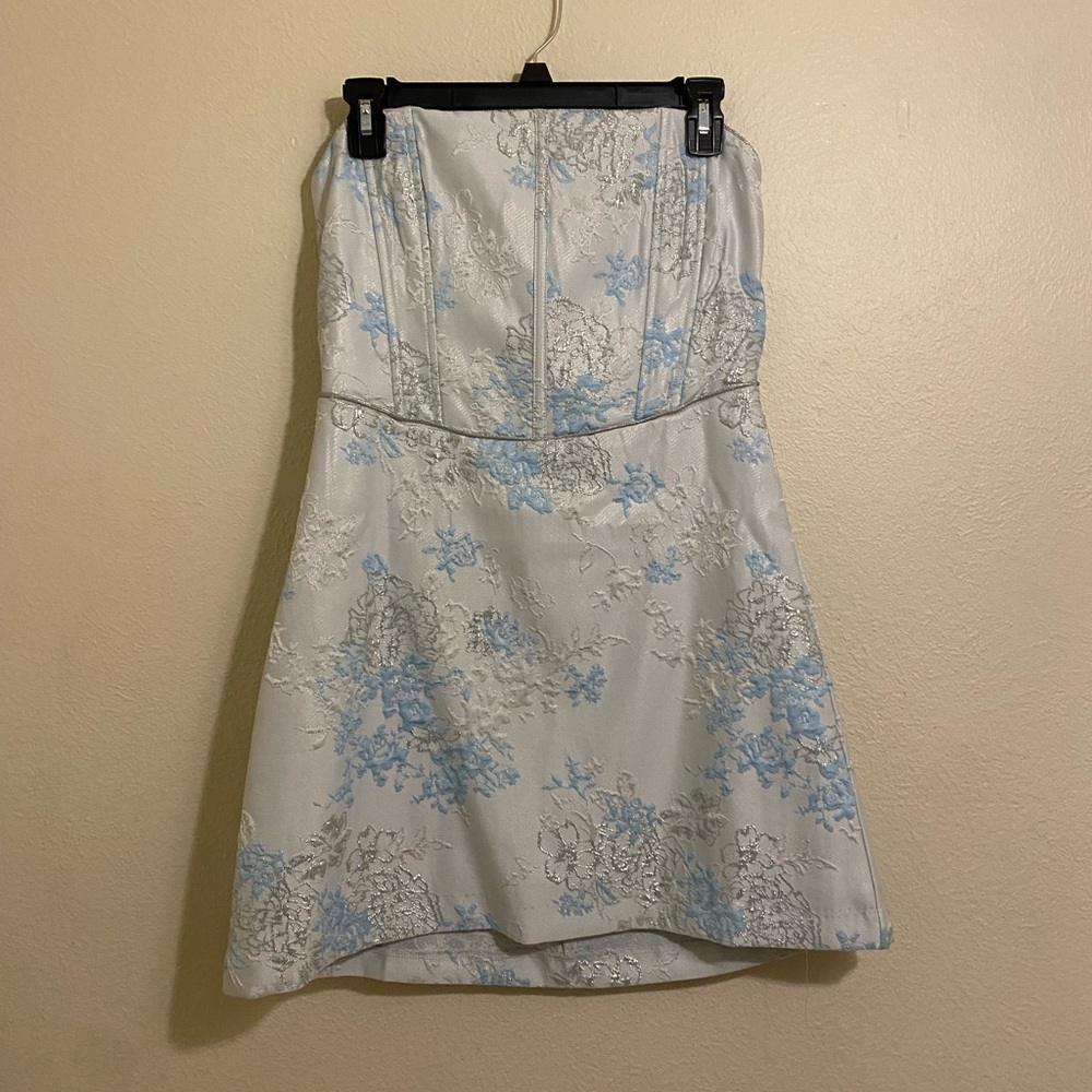 blue and silver strapless mini dress🎐